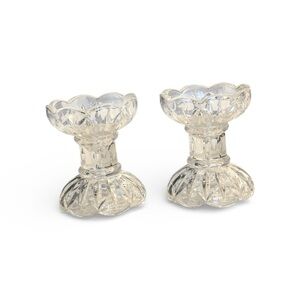 Two Vintage Cut Crystal Candlestick Holders - 4" Starburst Base Scalloped Rim